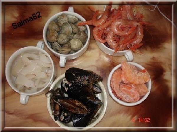 Paella de fruit de mer ( paella de marisco) - Préparation etape 1