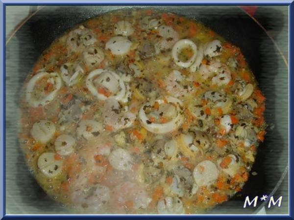 Cocktail de fruits de mer, riz au petits pois et pistils de safran - Préparation etape 5