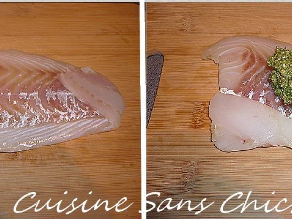 Cabillaud farci au pesto, accompagné de sauce vierge - Préparation etape 4