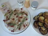 Etape 1 - Tatin d'aubergines, tomates séchées, pignons et moutarde douce, végétarien