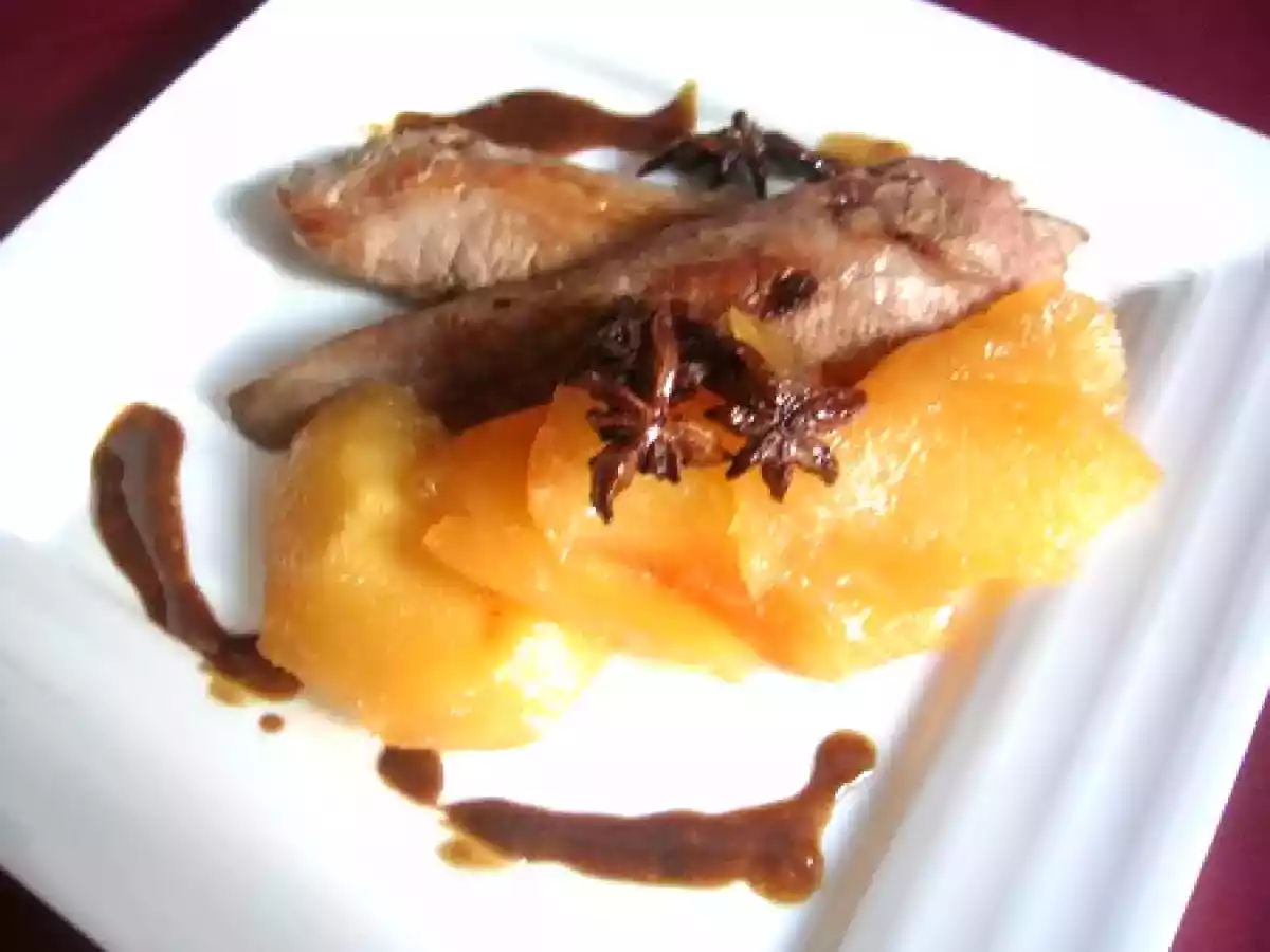 Aiguillettes de canard sur lit de coings confits