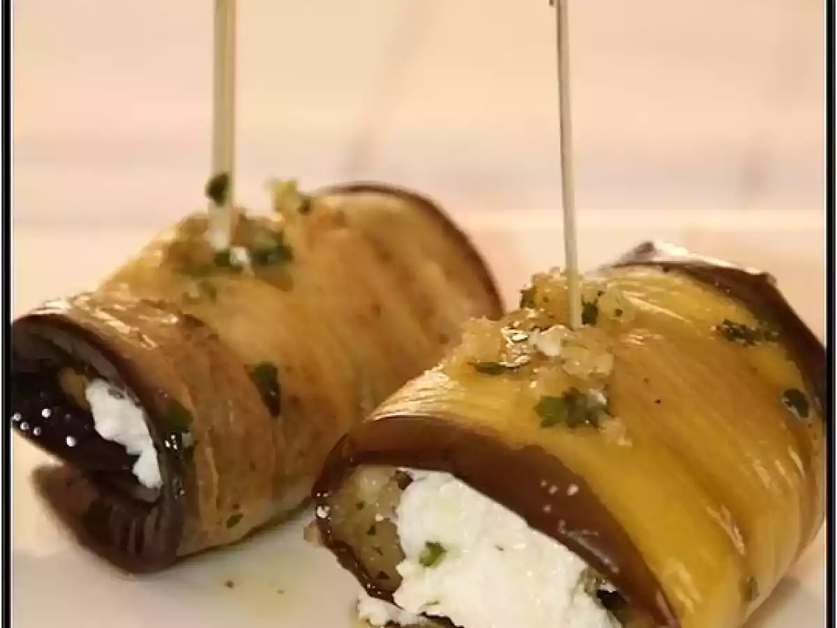 Antipasti : aubergines marinées farcies à la ricotta au basilic