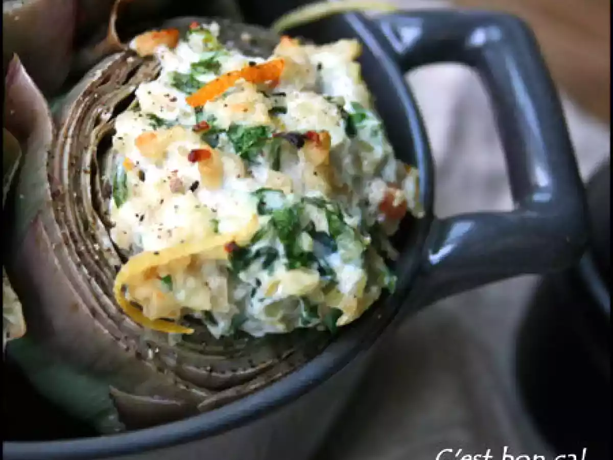 Artichauts farcis à la ricotta et aux amandes grillées