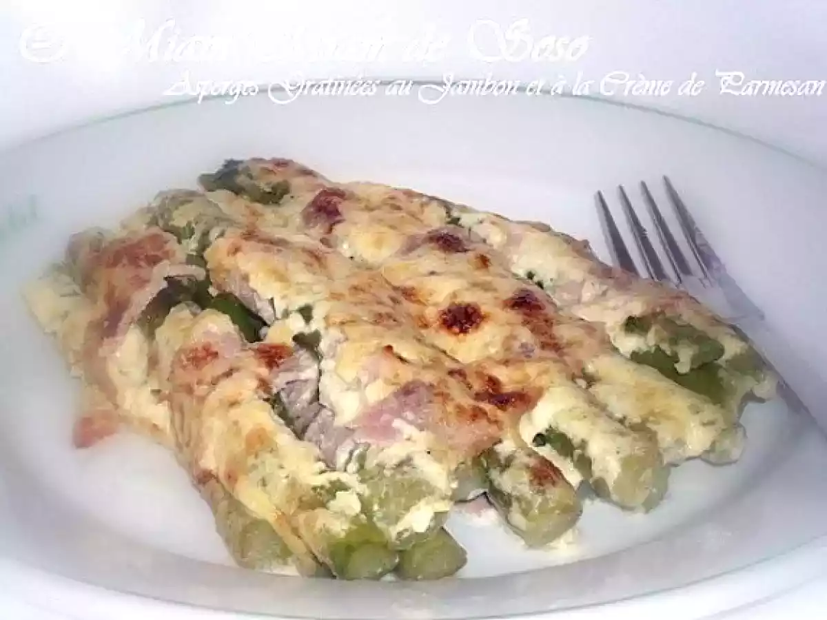 ASPERGES VERTES GRATINEES EXPRESS AU JAMBON BLANC ET CREME D