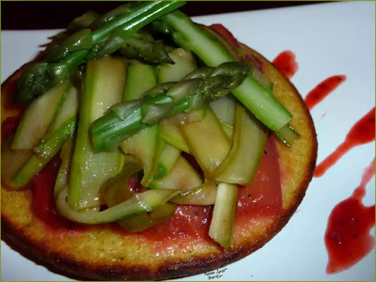 Asperges Vertes, Rhubarbe aux Fraises sur Blinis