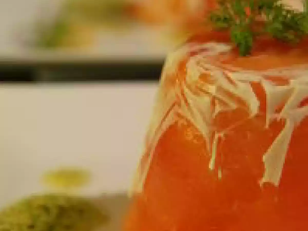 Aspic aux deux saumons, huile d'aneth et purée d'oignons - photo 2