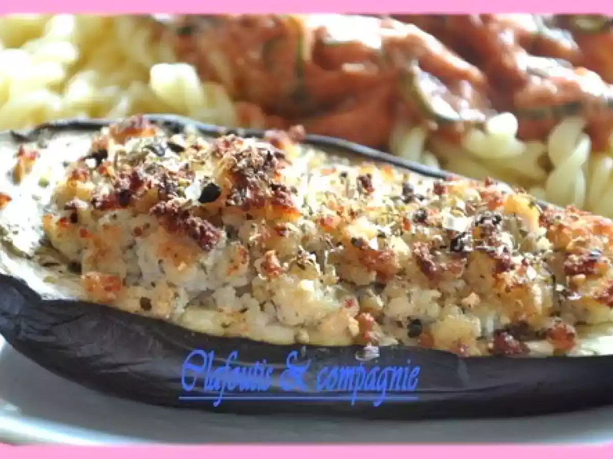 Aubergine farcie au Bleu d'Auvergne et jambon de dinde