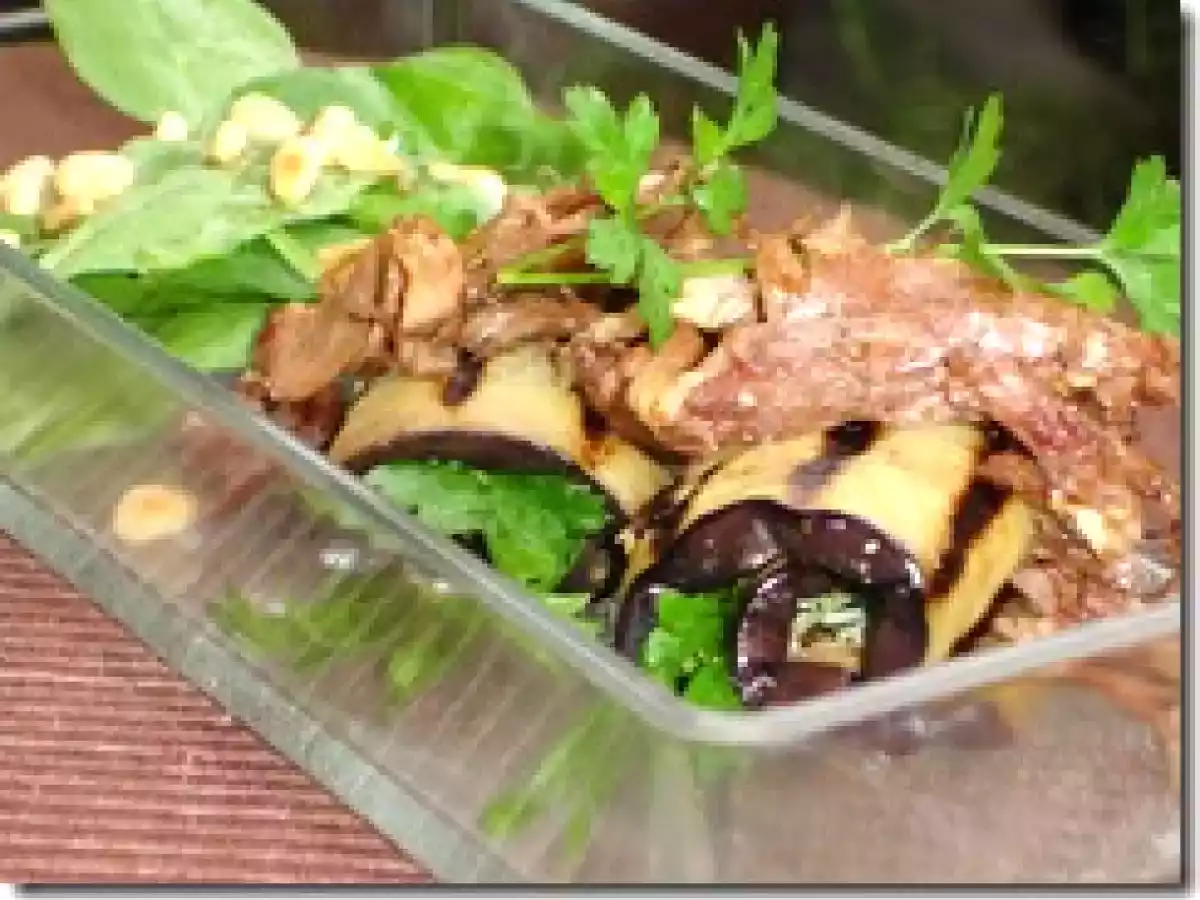 Aubergine Grillée Farcie aux Epinards et Confit de Canard