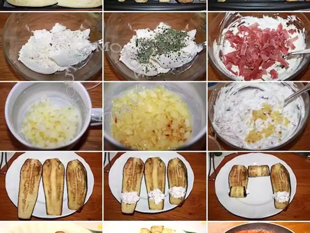 Aubergines gratinées, farcies à la ricotta et au bacon, coulis de tomates - photo 2