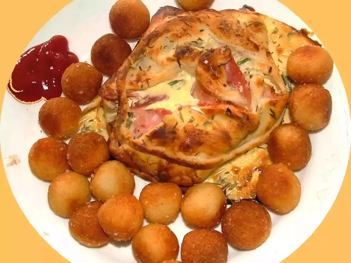 Aumônière domelette au St Moret et jambon moutarde