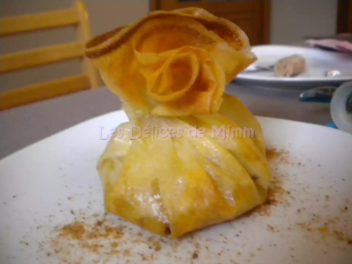 Aumônière de chèvre, pommes caramélisées, miel et pain dépices - photo 3