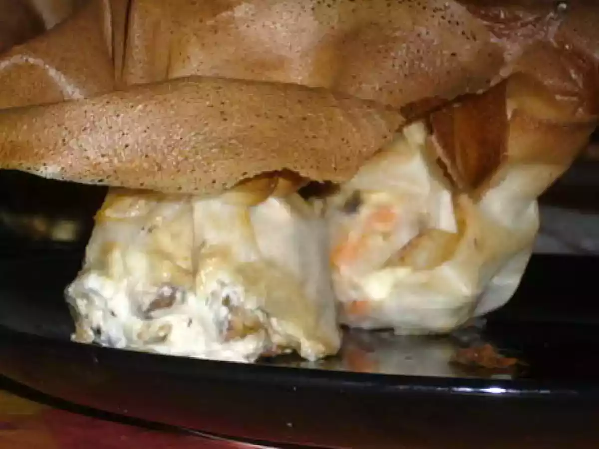 Aumonière de crevettes aux champignons