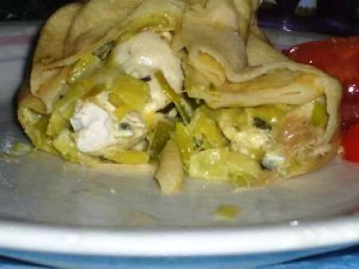 Aumonière de poulet et fondue de poireaux