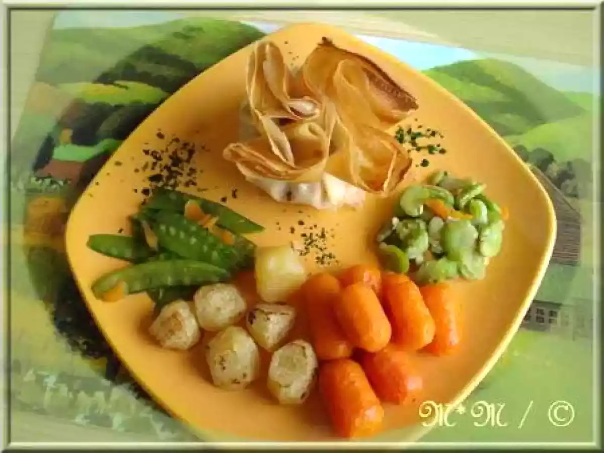 Aumônières de poulet et petits légumes