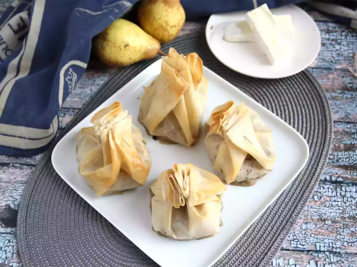 Aumônières extra croustillantes aux champignons, fromage brie et poires - photo 2