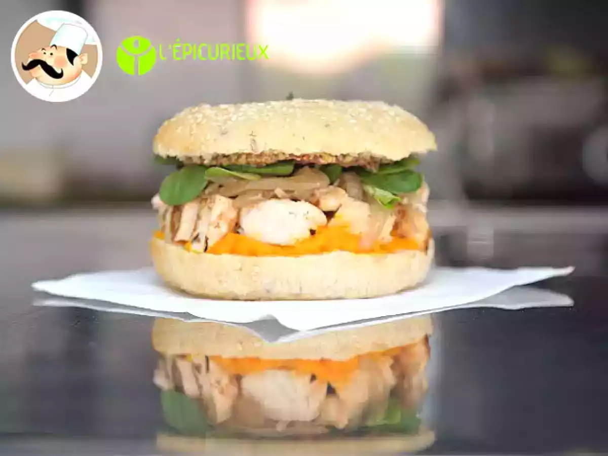 Bagel Le curieux à la purée de carotte et aiguillettes de poulet