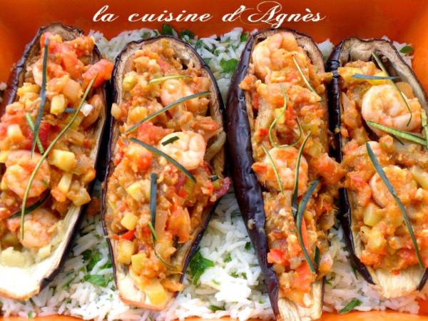 Barquettes d'aubergines aux crevettes