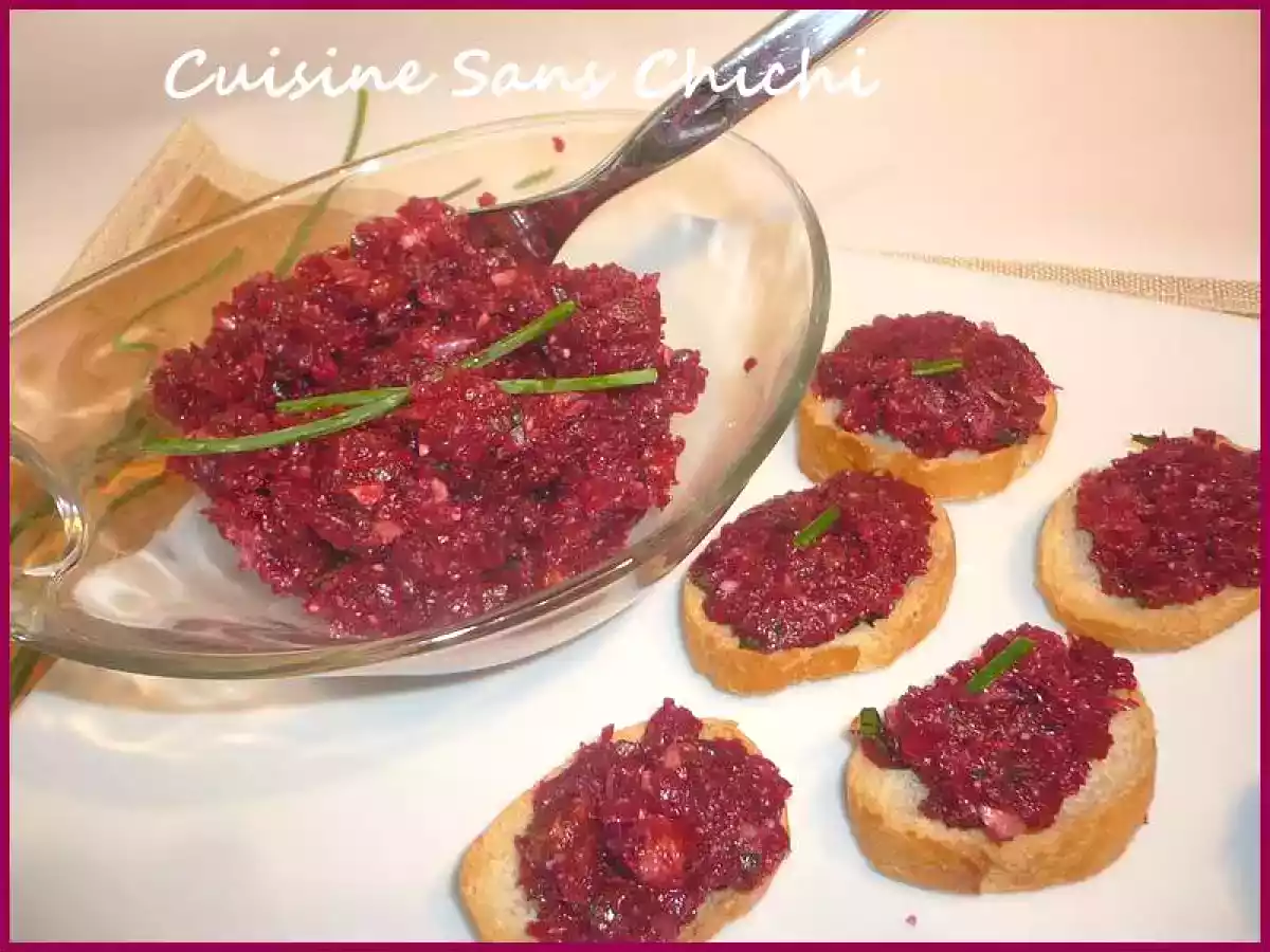 Betterave à tartiner, aux noisettes et basilic.