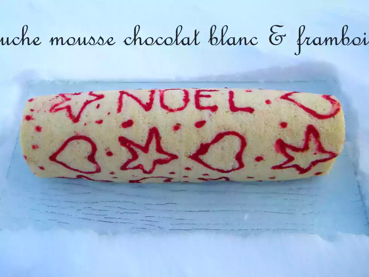 Biscuit roulé, mousse chocolat blanc & framboises