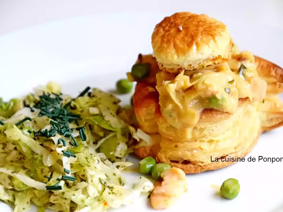 Bouchée feuilletée poisson au saumon fumé, poireau et petit pois