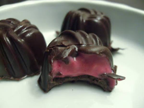 Bouchées au chocolat, coeur fondant à la framboise