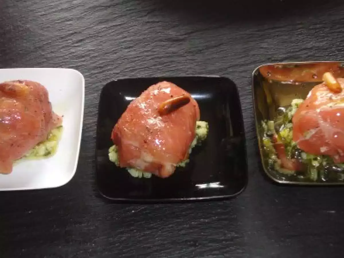 BOUCHEES CARPACCIO DE BOEUF AU PESTO PIGNONS DE PIN.