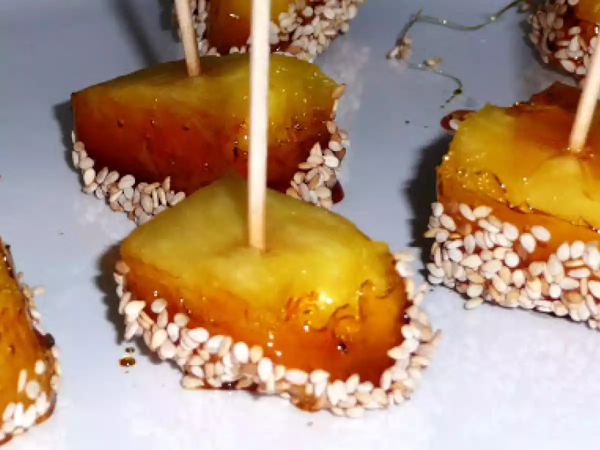 Bouchées d?ananas au caramel de sésame - photo 3