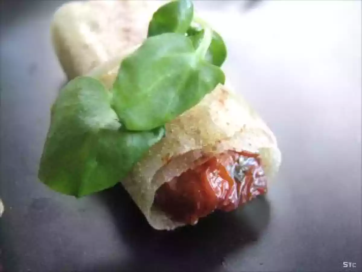 Bouchées de brick, tomates séchées, Parme & pesto maison