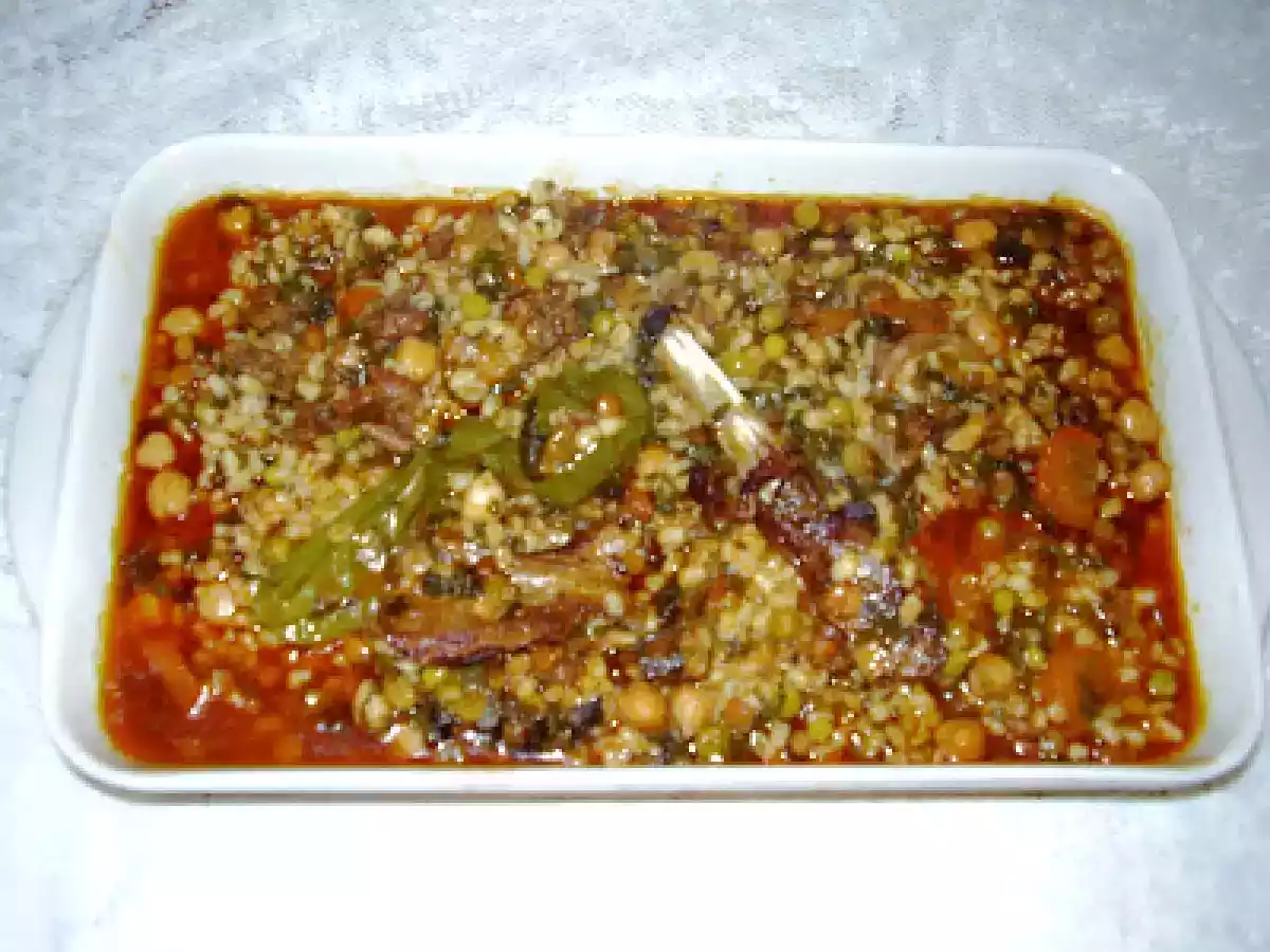 Bourghoul aux légumes et au Kadid( bourgoul bil'khodhra)