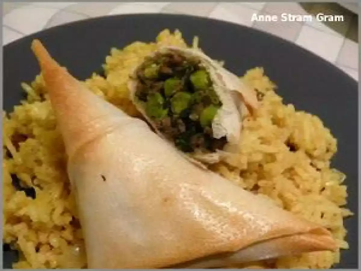 Bricks à la viande hachée, épinards et petits pois