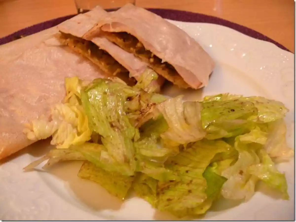 Bricks au Royal d'Aubergine, jambon braisé et poivrons verts