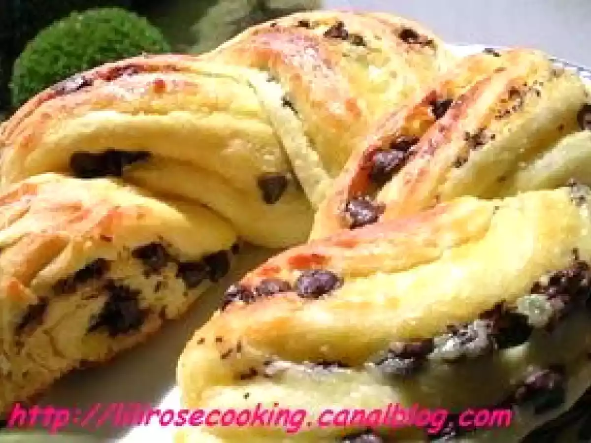 Brioche torsadée aux pépites de chocolat et crème pâtissière