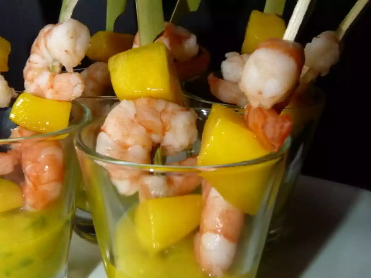 BROCHETTE MANGUE-CREVETTE ET SALSA DE MANGUE