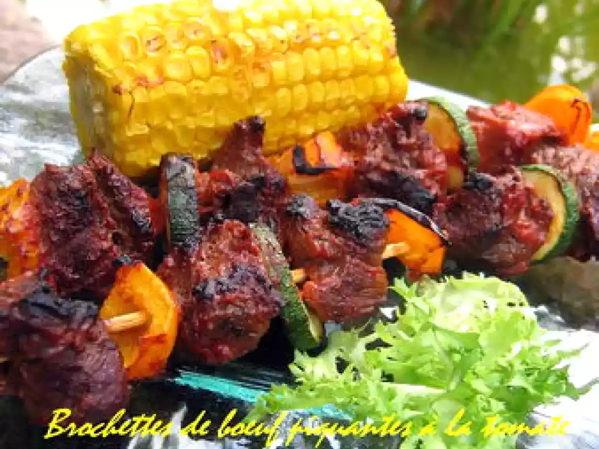 Brochettes de boeuf piquantes à la tomate