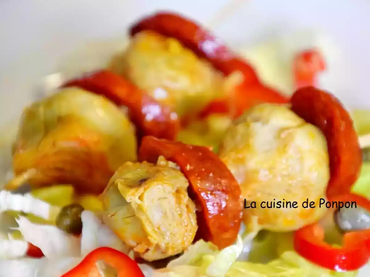 Brochettes de chorizo et artichaut