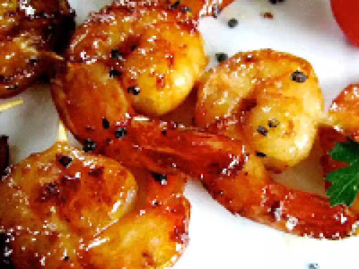 Brochettes de Gambas au Sirop de Poivre Noir et Sel Noir d'Hawaï