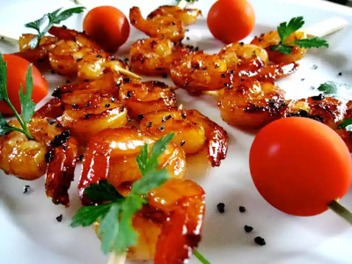 Brochettes de Gambas au Sirop de Poivre Noir et Sel Noir d'Hawaï - photo 2