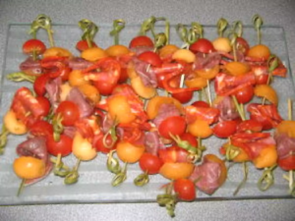 Brochettes de melon au jambon cru de Cathy