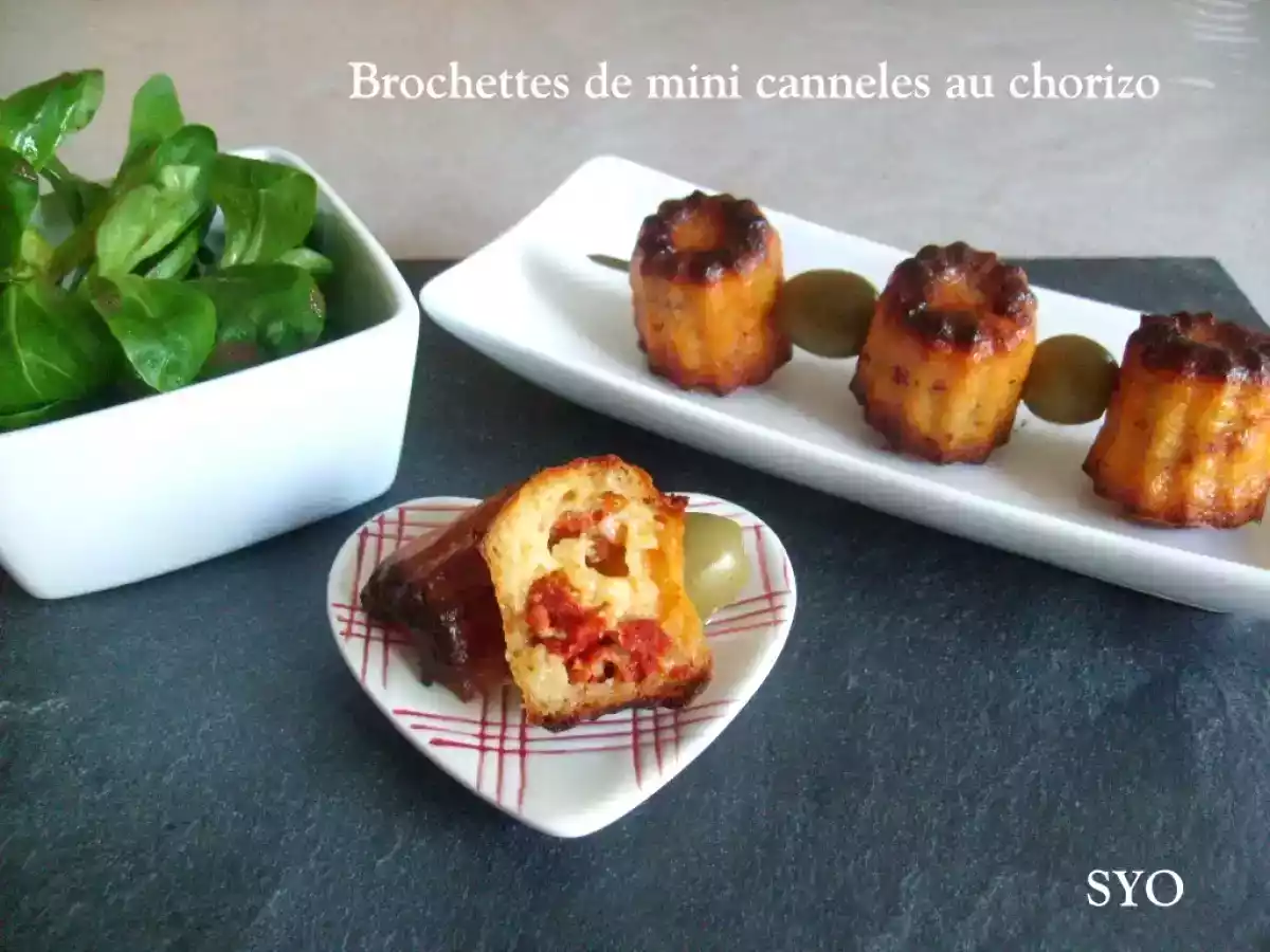 Brochettes de mini-cannelés au chorizo de Mamigoz