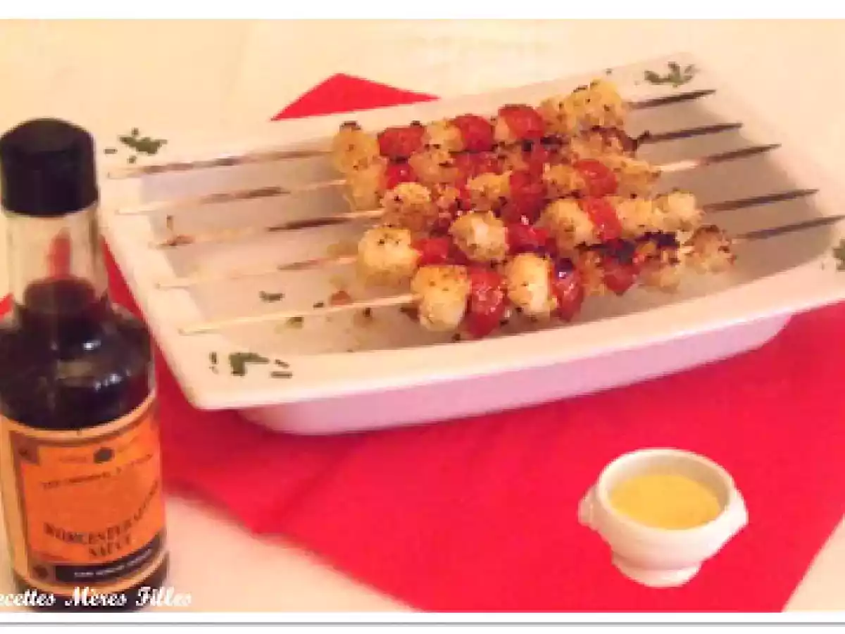 Brochettes de Noix de St Jacques à la Croque-Noisette