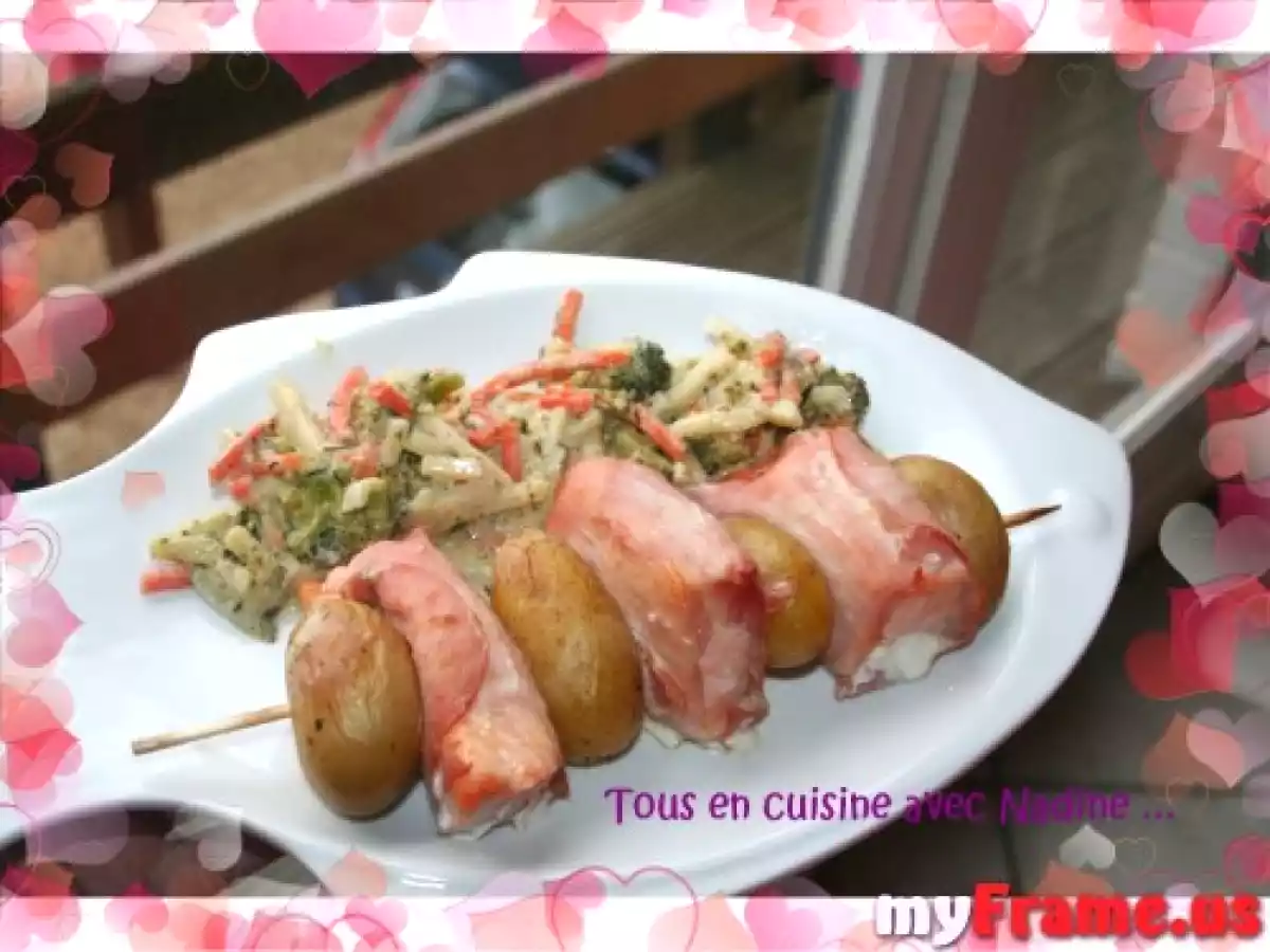 Brochettes de saumon au bacon et grenailles + Merci Loustika