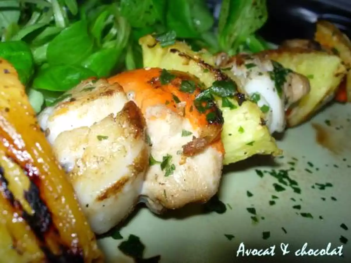 **Brochettes Salées-Sucrées ; Noix de saint Jacques, Ananas frais & abricot secs** - photo 3