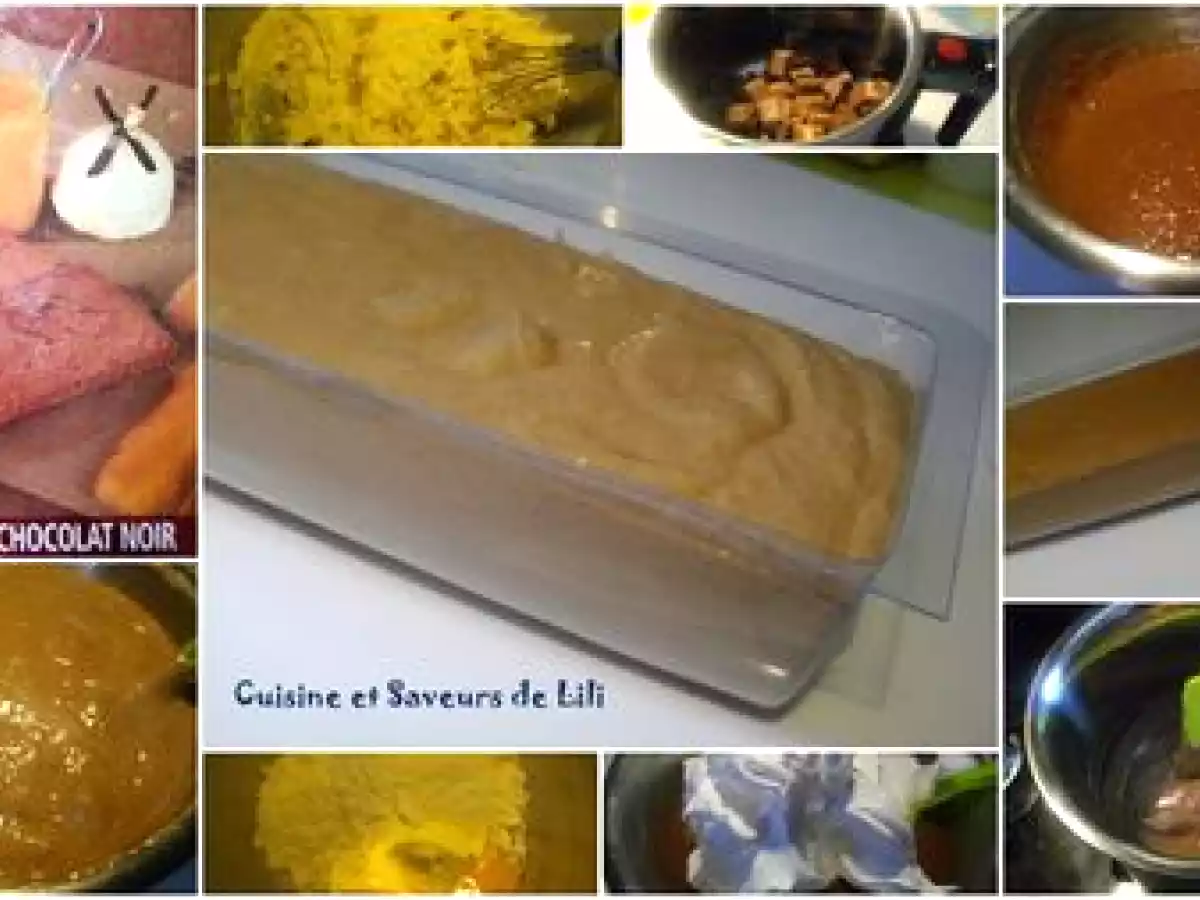 Bûche au chocolat noir, sauce à l'orange.