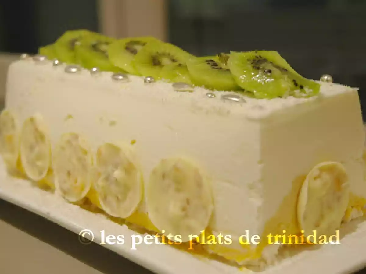 Bûche glacée, mangue passion, yaourt miel citron, sur lit de meringue