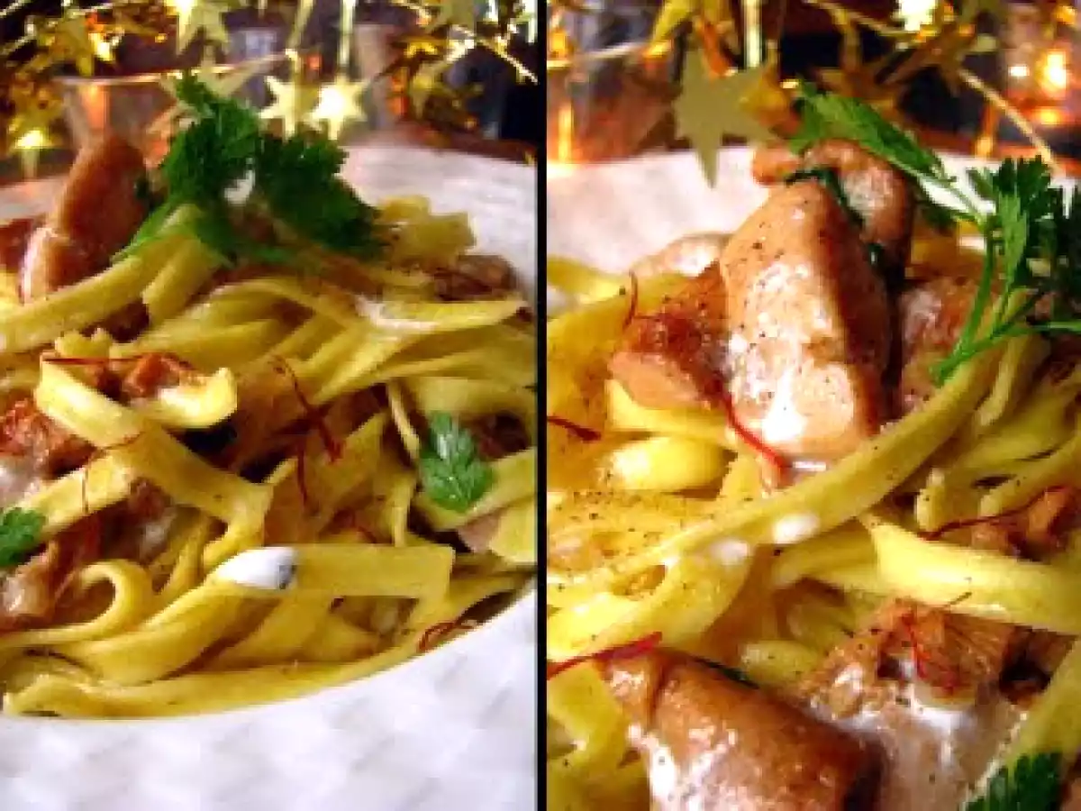 C'est presque noël ! Pâtes au safran, foie gras et girolles