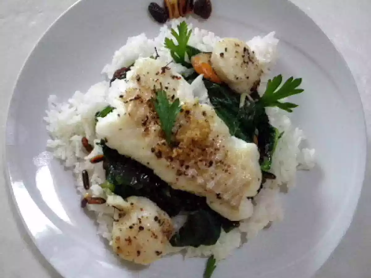 Cabillaud et St Jacques Aux Epinards