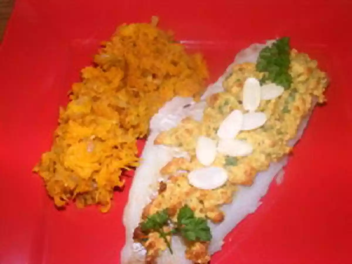 CABILLAUD PANÉ AUX AMANDES, COMPOTÉE DE CAROTTES