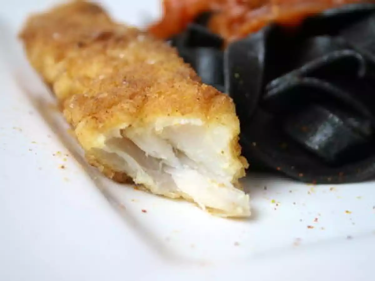 Cabillaud pané, chermoula de tomates et pâtes à l'encre de seiche - photo 3
