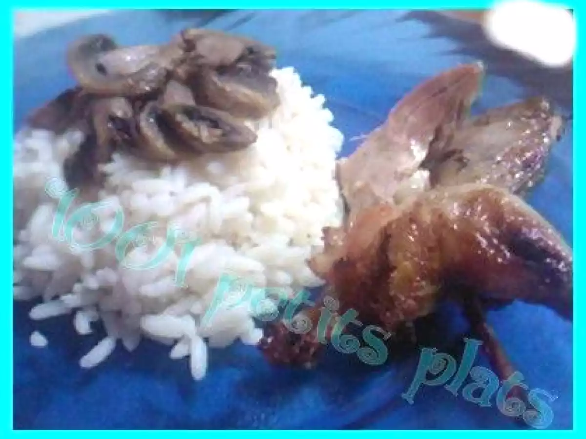 Caille au four et son riz au champignons...
