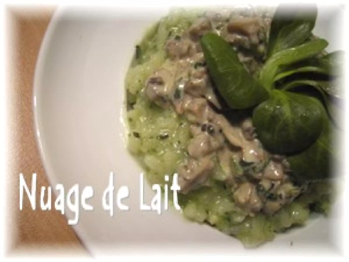 Cailles Rôties, Risotto au Pesto de Mâche et Crème aux Champignons - photo 3